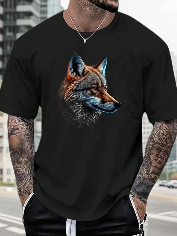 Colorful brushstrokes of fox side profile creative pattern T-shirt - family and friends gift - 29B193 - 100% cotton four seasons comfortable round neck men's short sleeve