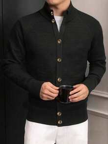 WAIT HIM Men's Casual Minimalist Button-Up Long Sleeve Sweater, Autumn/Winter