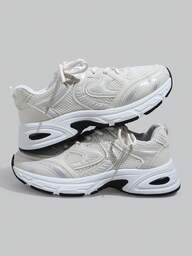 DareSee Fall/Winter New Women's Casual Sneakers, Chunky Sneakers, Shoes, White Shoes, Couple Models, Round Toe Lace-Up, Mesh & Leather, Breathable, Versatile, Printed & Graffiti, School Style, Outdoor Hiking Casual Commuting Shoes Gifts