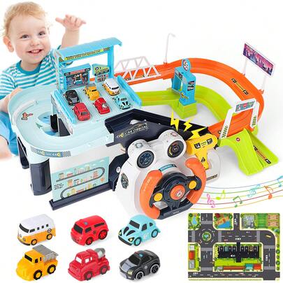 Car Garage Tracks Simulation Steering Wheel Vehicle Playset