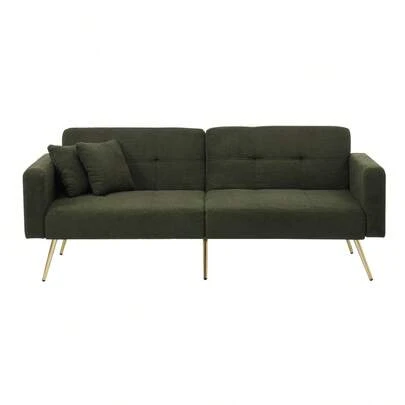 [Two-Seater Sofa Bed] - Modern Two-Seater Sofa With Adjustable Backrest + Gold Metal Legs, Integrated Bed Function. Multifunctional 2-In-1 Furniture.