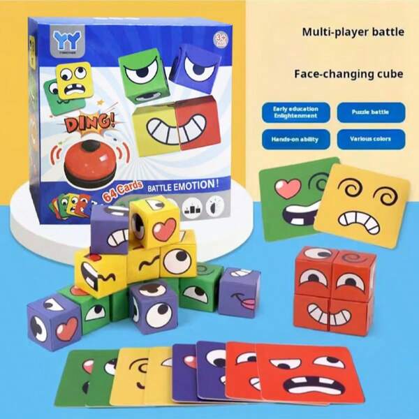 Kids Face Change Expression Puzzle Building Blocks Montessori Cube Table Game Toy Early Educational Toys For Children Gifts
