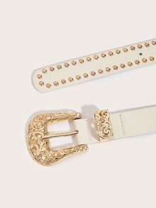 1pc Gold Rivet Sexy Y2K PU Leather Belt, Hollow Out Waist Belt With Western Cowboy Buckle, Suitable For Daily Wear - Golden Rivets - View 5