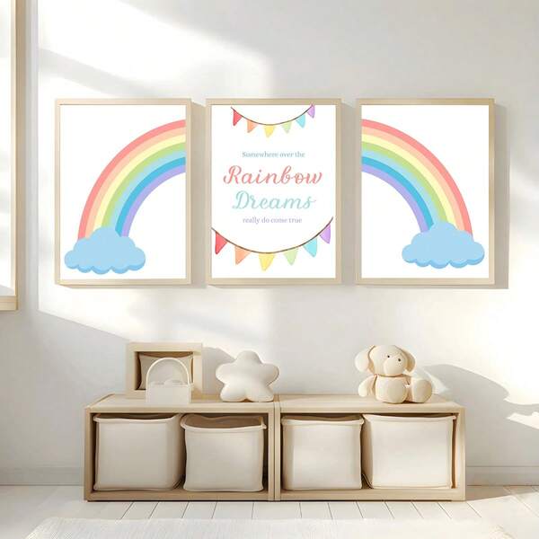 1 pieza, Arte de pared enmarcado en lienzo, Decoración de pared para guardería, Tema arcoíris, Impresión artística para habitación de bebé, Arte de arcoíris bohemio, Decoración para guardería, Adecuado para decoración de habitación de niños, Decoración de guardería, Decoración de guardería, Decoración de preescolar, Decoración de habitación de niños/niñas, Decoración de sala de juegos