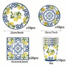 10/20/50 piezas, platos y vasos de papel con diseño de flores azul y blanco y limón - ideal para el Día de San Valentín, Día de la Madre, Día del Padre, graduación y fiestas de cumpleaños - vajilla festiva con patrones florales y de limón, suministros para fiestas con tema de limón, platos de papel de 9" y vasos de papel de 7" con tema de limón y frutas cítricas - Multicolor - Ver 5