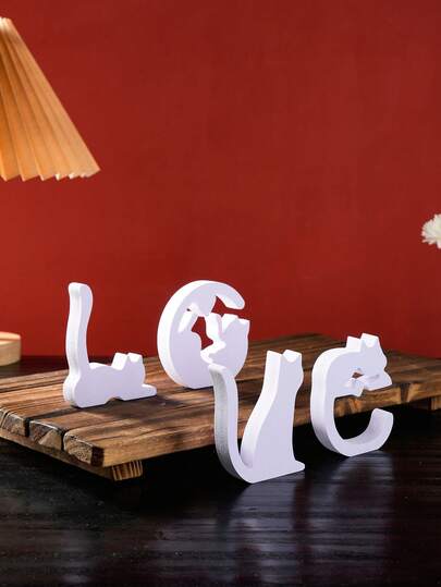 1pc Polystyrene LOVE Cat Letter Desktop Decor Ornament, Suitable For Product Display, Home Office, Valentine's Day, Holiday Celebration, Party Table Decoration