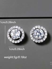 1 Pair Fashion Rhinestone Inlaid Round Zirconia Stud Earrings, Personalized Luxury Classic Design For Daily Wear, Party, Travel, Versatile - Silver - View 3