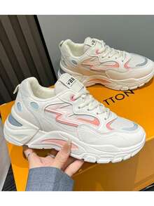 Women's Lightweight Breathable Mesh Height Increasing Sneakers Thick Sole Dad Shoes Slimming Legs Running Athletic Casual Lightweight Height Increasing Commuter Shoes. - 米色 - 查看 6