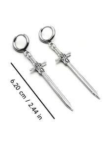 1Pair Gothic Vintage Sword Alloy Earrings Women Man Fashion Cool Punk Rock Party Jewelry Accessories Fantasy Ear Hooks - 銀色 - 查看 7