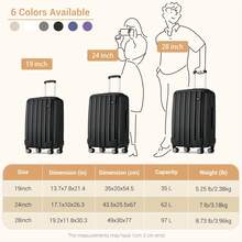 Cabin Luggage Carry On Suitcase 19 24 28 Inch ABS Hardshell TSA Lock 360 Spinner Wheels Lightweight 3 Piece Set Hand Check In Travel Unisex Sizes - Black - View 8