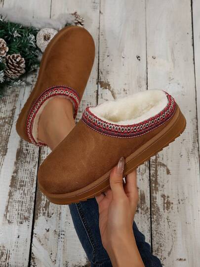 Sandali da donna con platform e stivali da neve - Scarpe calde per uso esterno antiscivolo e confortevoli, pantofole invernali con suole piatte rinforzate, scarpe invernali nere per donna, scarpe natalizie