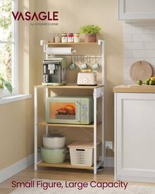 VASAGLE Kitchen Bakers Rack With Power Outlet, Coffee Bar 4-Tier With 8 S Hooks, Microwave Stand, Adjustable Shelf, For Small Spaces - 美規B型插(110-127V) - 查看 2