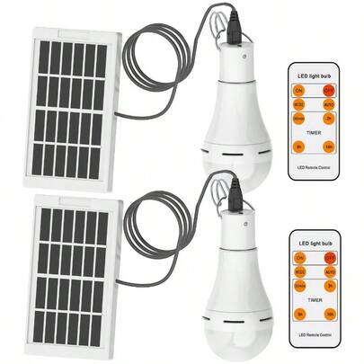 2PACK Outdoor Campsite Lights Remote Control Timer, Rechargeable Solar Light Bulbs Shed Night Emergency Power Outage  Light,  Solarpowered Light, Energyefficient Light, Weatherresistant (If Applicable, Timer Light, Emergency Preparedness