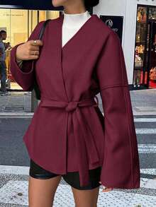 Vaiaye Women's Solid Color Wool Cardigan Coat, Suitable For New Year And Thanksgiving - Burgundy - View 10