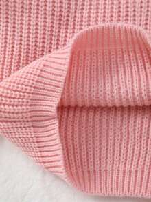 Unisex Baby Classic Solid Color Crew Neck Knit Sweater Top, Crew Neck Design, Solid Color Design, Solid Color More Suitable For Handmade Embroidery By Mothers, Add Some Elements Mothers Like, Suitable For Casual Wear Or Layering - Pink - View 5