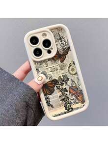 Una funda de TPU con estampado de periódico vintage que presenta una mariposa animal blanca antigua de bambú alto, diseñada para una protección completa y ajuste preciso para los modelos de Apple 6/7/8/X/Xs/Xr/Xs Max/11/12/13/14/15/16 Pro Max. Funda con impresión HD - Blanco antiguo - Ver 4