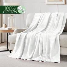 Elegant Comfort 1pc Soft Waffle Weave Throw Blanket , Lightweight Summer Blanket For Hot Sleepers, Full, Queen, King, Twin, And Twin XL Size Bed Breathable Cozy Warm Woven Textured Blankets For Couch, Bed, Sofa, Home Décor, Christmas Decorations Gifts, Cozy Winter Styles, Holiday Décor - trắng - Xem 5