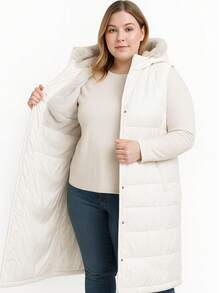 Chaleco Largo Acolchado Mujer Tallas Extras Premium Sakers - Beis - Ver 2