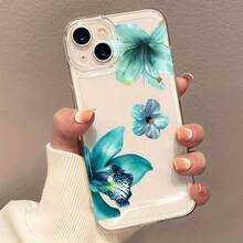Funda transparente para teléfono adecuada para varios modelos de  con patrón floral cian, incluyendo  16, para  11 Pro, para  13, para  15 PLUS, etc. - Colores mixtos - Ver 4
