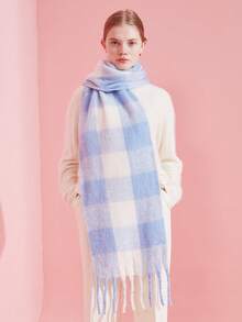 1pc Fashionable Plaid Scarf In Macaron Colors, Warm And Comfortable Faux Cashmere Scarf For Women, Suitable For Daily, Commuting, Outdoor, Home Leisure, Travel, Holiday Gifts, Accessory