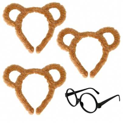 Set de 4 piezas de accesorios de disfraz de ardilla - 3 piezas de diadema con orejas de ardilla y 1 pieza de gafas de marco redondo, adecuado para Navidad, carnaval, cosplay de animales, fiesta de Halloween