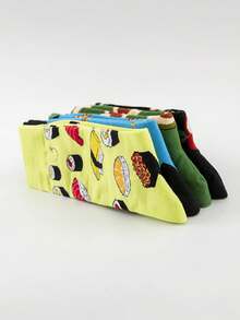 4 Paar Herren bunte Socken, mit lebendigen Lebensmittel-Prints, bequeme Freizeitsocken, europäischer und amerikanischer Straßen-Stil Knöchelsocken