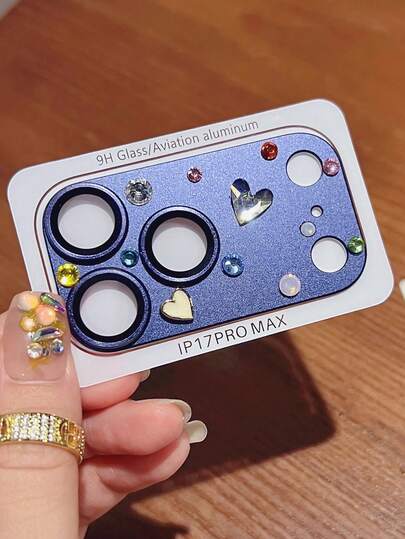 Luxury Bling Rhinestone 3D Heart Rear Colorful Armor Camera Lens Film Compatible With IPhone 17 Pro Max 17 Pro Exquisite Love Matte Protector Cover