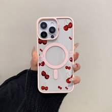 Powerful Magnetic Cherry Pattern Phone Case | One-Click Attachment, Compatible With All Magnetic Accessories | Fits  15/14 Series, Perfect Gift For Boyfriends Or Girlfriends - Hồng - Xem 2
