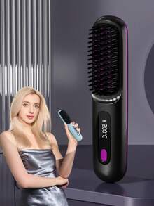 2026升级款女士无线直发梳 - 便携式USB充电直发梳，负离子热风梳，防烫设计，3档温度设置，30秒快速加热，2000mAh电池，可连续使用30分钟，是送给女学生和直发爱好者的完美节日/圣诞礼物，适用于短发/刘海/长发/卷发，方便旅行携带，圣诞节送给女性的最佳礼物