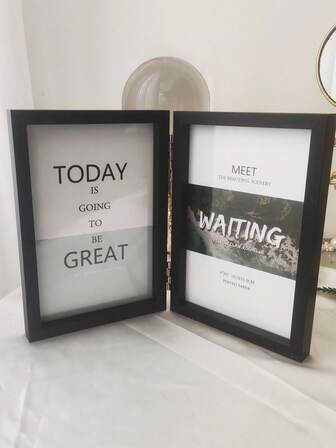 1 pièce Cadre photo double en panneau de densité noir de 6/7/8 pouces, 1 pièce de papier photo aléatoire incluse