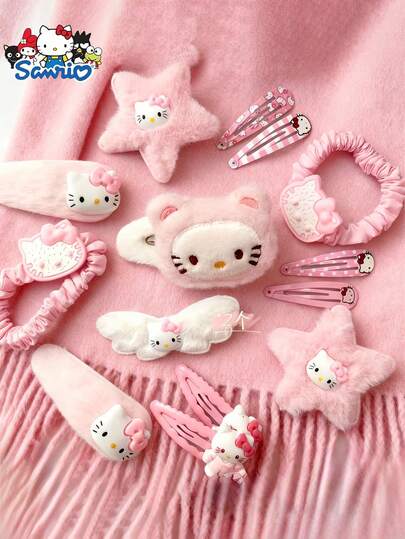 Sanrio Set di fermagli e molletta per capelli Hello Kitty, fissano i capelli senza scivolare, adatti per capelli corti, lunghi e semi-raccolti, con disegni chiari che non sbiadiscono, alto riconoscimento del personaggio e copertura completa di stili multipli (per soddisfare le esigenze di fissaggio e decorazione dei capelli nella vita quotidiana), stile carino Hello Kitty, stile dolce quotidiano da ragazza, e stile raffinato versatile che combina acconciature fissate (per evitare capelli disordinati e spezzati), adatto come regalo, per viaggi, regali per donne, accessori per capelli, riempimento calze