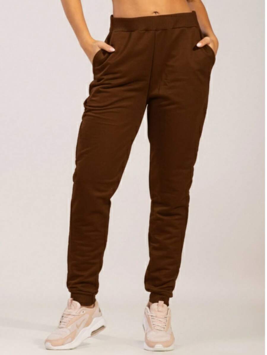 Vekyo Women's Jogger Sweatpants With Elastic Waistband And Pockets - Casual - Rust Brown - View 1