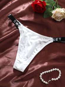 7pcsOil-Gloss Cloth Pure Color Thin Strap Letter Belt Women's Thongs Sexy And Charming - 7pcs黑+黑+紅+白+枚+咖啡+豆沙 - 查看 6