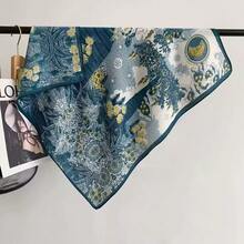 Foulard carré imprimé rétro printemps et automne tempérament foulard polyvalent cravate foulard cou foulard en soie multifonctionnel pour femmes