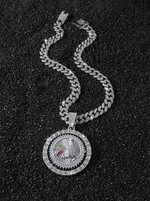 1pc Men's Hip Hop Style Fully Iced Out Rotating Rooster Pendant Necklace