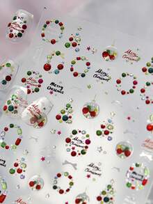 1PC Jelly Colorful Christmas Wreath Press-On Nail Stickers Festive Tree Bow 5D Nail Art With Multi-Dimensional Holiday Playful Seasonal Self-Adhesive Nails For Women's Merry DIY Manicure Decals