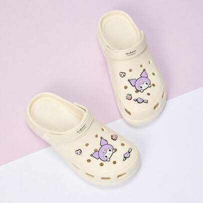 Miniso Sanion Kuromi Women's Fashion Croc Shoes, White Mid-Thick Sole, Slip-Resistant And Durable, Suitable For Home And Outdoor Use (1 PC)