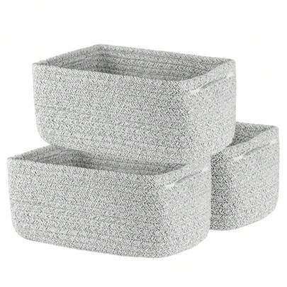 3-Pack Woven Rope Storage Baskets – 25x22x13.5cm Decorative Organizer Cubes For Toys, Books, Blankets – Stylish Rope Bins For Living Room, Bedroom