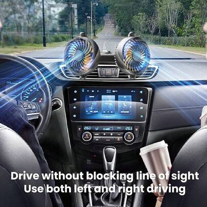 Dual-Head Car Fan | Adjustable 2 Speeds, 360° Rotation | Dashboard Mount, Brushless Motor | Portable DC 12V Vehicle Cooler