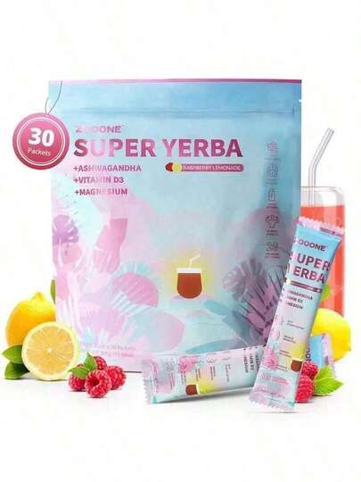 Zooone Super Yerba |       Yerba Mate Instant Tea Powder I RASPBERRY LEMONADE Flavor |       30 Servings