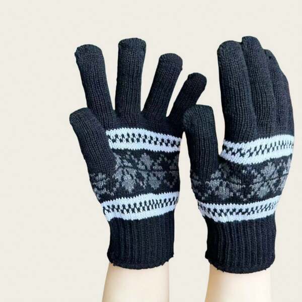 Luvas masculinas de malha grossa sem dedos em jacquard quente com padrão de floco de neve, elegantes para outono/inverno