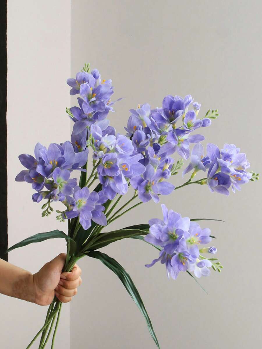 1 Stück künstliche Seiden-Orchideenblumen, Fake Dendrobium-Blumen, künstliche Freesien-Blumen, Fake Orchideen mit langem Stiel aus Kunststoff für DIY Blumensträuße, Blumenarrangements, Heimdekoration, Partydekoration, Wand, Wohnzimmer, Schlafzimmer, Hochzeit, Schreibtisch-Deko. Zuhause, Schreibtisch-Dekoration, Küche, Tisch, Tischmitte, Büro, Garten, Außenbereich, Haus, Terrasse-Dekoration, Frühling, Sommer, Dekoration