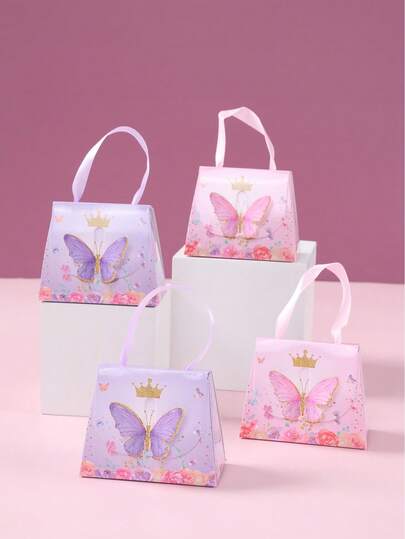 Caixa de presente com 10 peças de borboletas 3D rosa e roxas com alça de fita, caixa de lembrancinhas de festa de borboletas, caixa de embrulho para presente, sacola de presente, decoração de casamento, lembrancinhas de chá de panela, decorações de chá de bebê, caixa de embalagem para presente, suprimentos para decoração de festa de aniversário, suprimentos para festa de revelação de gênero, decorações para festa de fim de ano, decoração de festa de 1º aniversário