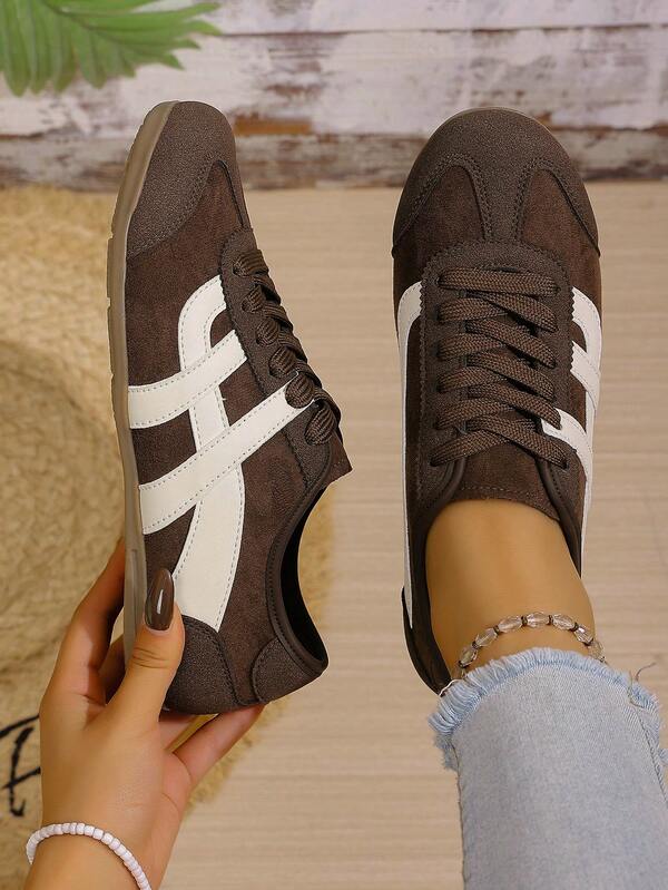 2025 Neue Damen Lässig Sneaker, Schnürung, Pendeln, Outdoor, Laufen, Komfortabel, Modisch, Herbstsaison, Beige Sportschuhe, Braune Lässig Schuhe