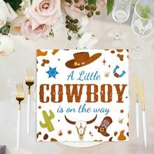 20 Guardanapos de Papel de Banho Cowboy Ocidental, Guardanapos de Cocktail Dobráveis, Guardanapos de Papel Descartáveis de Almoço e Jantar em Denim na Estrada - Multicolorido - Visão 11