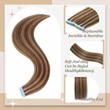 20PCS 50G Tape In Hair Extensions Human Hair,#4P27 Highlight Color,16-26 Inch Double Sided Tapes Ins Human Hair Extensions,Adhesive Extension Seamless Invisible,Silky Straight With Thick Ends,Remy Human Hair Add Length For Woman Everyday Hairstyle - S4/27 - View 3
