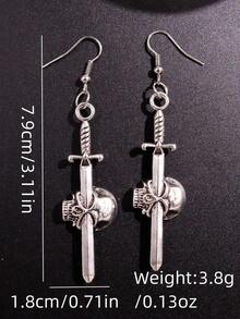 1Pair Gothic Vintage Sword Alloy Earrings Women Man Fashion Cool Punk Rock Party Jewelry Accessories Fantasy Ear Hooks - 銀色 - 查看 11