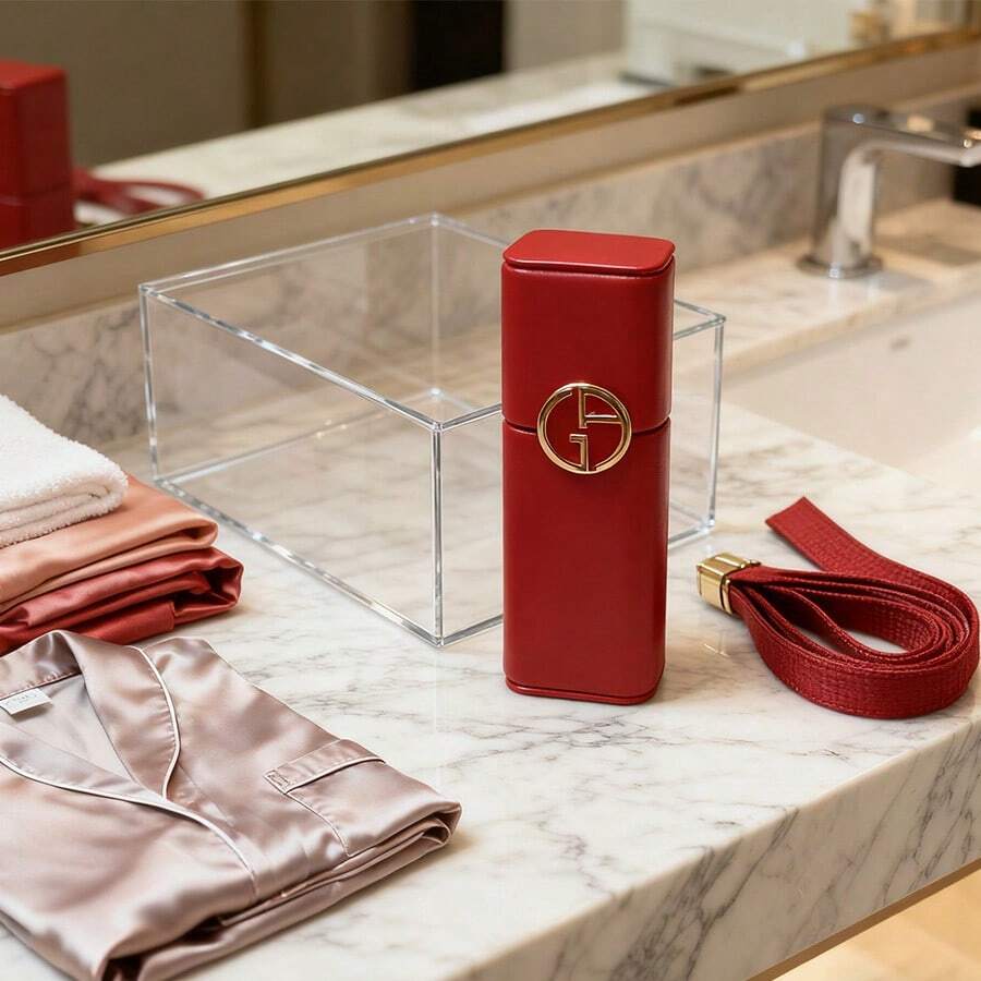 Bolso cilíndrico de metal rojo retro de lujo ligero de ARMANI - Rosa Roja - Ver 1