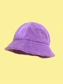 1pc Children's Lambswool Bucket Hat Fashion Solid Color Warm Basin Cap For Boys And Girls Ear Cap Thermal Lined Basin Cap - 1PC - View 8