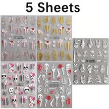 VOTACOS 5 Sheets Halloween Nail Art Stickers Decals 5D Nail Decals Gold White Bone Pattern Sticker Self-Adhesive Skull Nails Supplies Accessories 3for Women Halloween Nails DIY Decoration{Inchcolor_nameinch:InchColorfulinch} - 豐富多彩的 - 查看 8